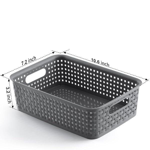 NETANY PLASTIC STORAGE BASKETS – 8 PACK, GRAY, DURABLE, EASY TO USE, FLEXIBLE, MULTI-PURPOSE, IDEAL FOR CLOSETS, CABINETS, SHELVES, COUNTERTOPS