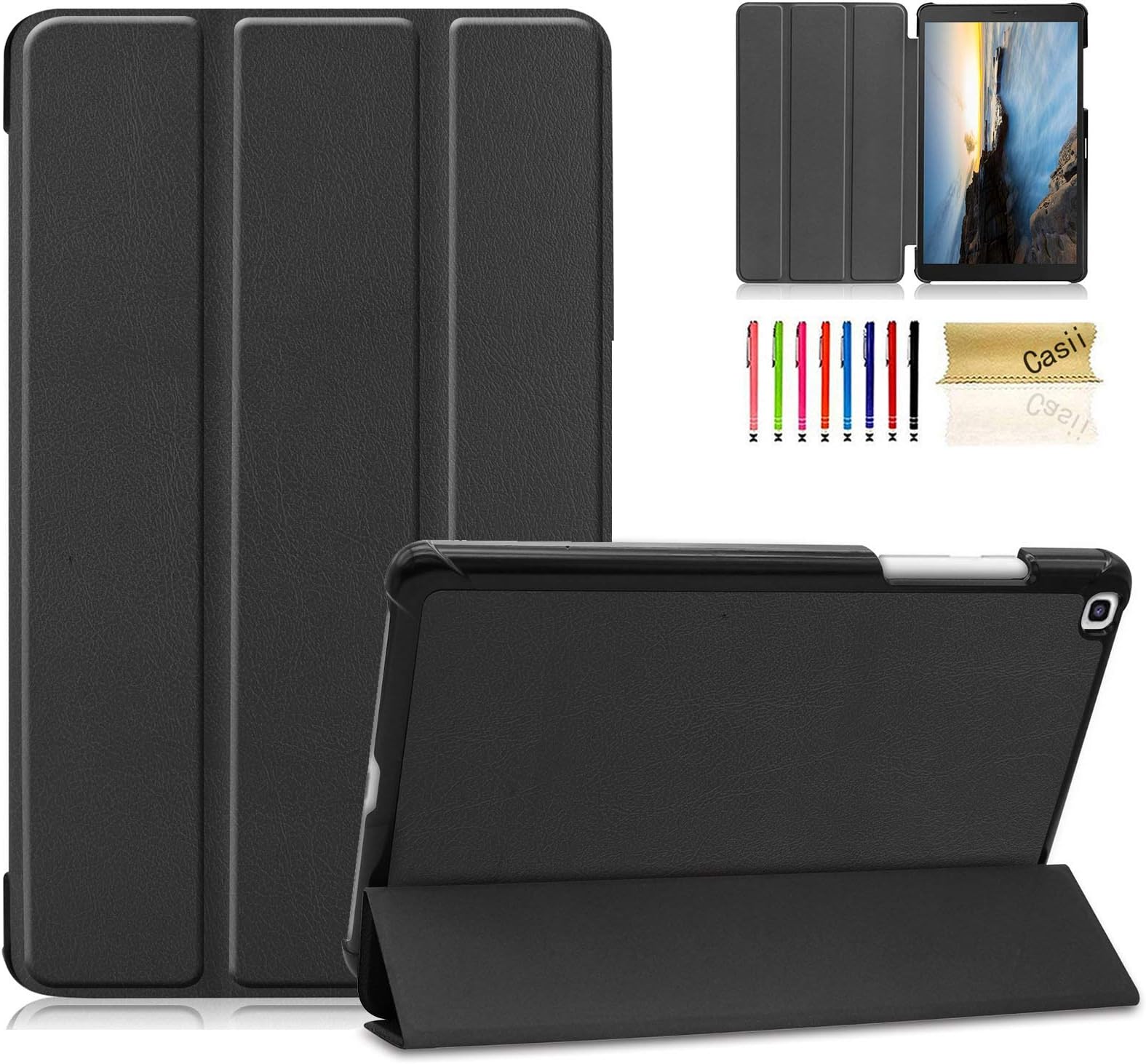 Casii Case for Galaxy Tab A 8.0 2019 Release, Ultra Lightweight Tri-fold Stand Protective Magnetic Premium PU Leather Cover for Samsung Galaxy Tab A 8.0 2019 Tablet (SM-T290/ T295/ T297), Black