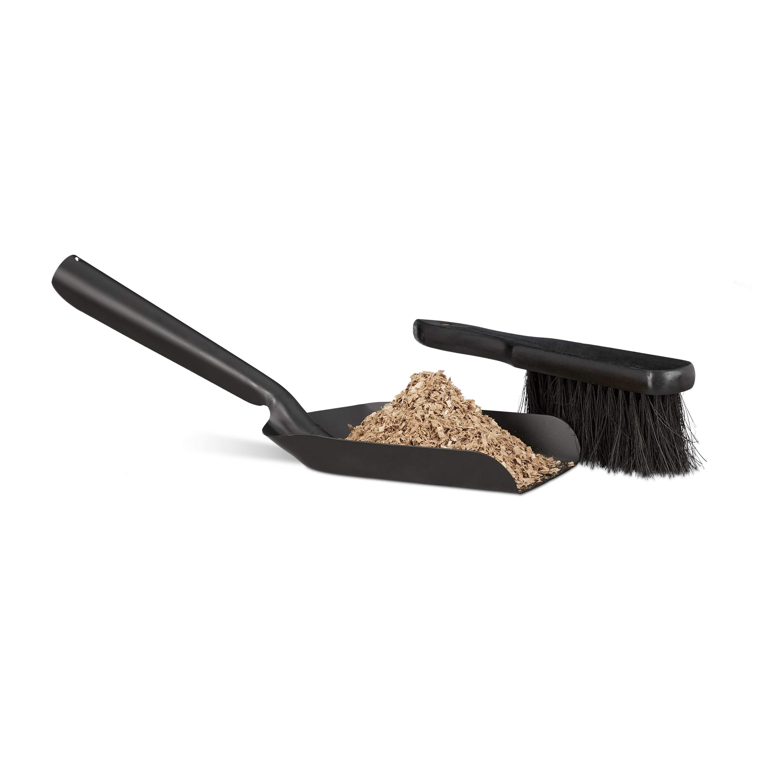 Relaxdays Steel Dustpan and Brush Set, Black, Durable, for Hard Floor, Scoop with Small Broom, Extendable with Broomstick