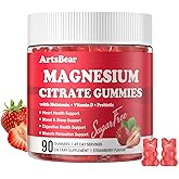 Magnesium Citrate Gummies 400 mg - Natural Sleep Aid & Calm Nervous System,Gentle Digestion Support,Bloating Relief,Vegan Magnesium Supplements for Adults Kids,Strawberry Flavor - 90 Counts