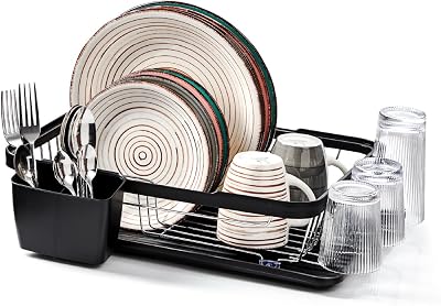 Anika Dish Drainer & Drying Rack Black 41x32x9.5cm Removable Drip Tray