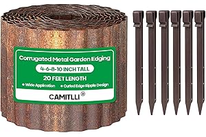 Camitlli Corrugated Metal Garden Edging,Sturdy Tall Landscape Edging Borders with 6pcs Anchor Stakes, Perfect DIY for Flower Beds, Lawn and Pathway,Tree Surrounds,Paver Edges (Pre-Rusted 8"×20FT)