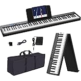 KONIX Foldable Piano Keyboard, 88 Key Full Size Semi Weighted Folding Piano Keyboard, Bluetooth Portable Electronic Keyboard Piano with Sheet Music Stand, Sustain Pedal and Piano Bag, Black