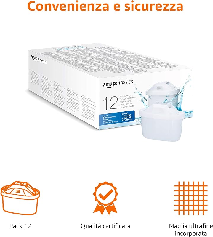 Filtri per acqua, confezione da 12, adatto e compatibile con tutte le caraffe BRITA, incluse le caraffe PerfectFit e Amazon Basic