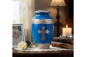 eSplanade Brass Cremation Urn Memorial Jar Pot Container | Full Size Urn for Funeral Ashes Burial | Holy Cross Printed Urn | 