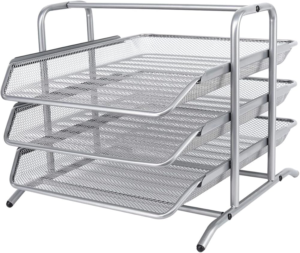 EasyPAG 3 Tier A4 Mesh In Tray Desk Tidy File Holder Silver