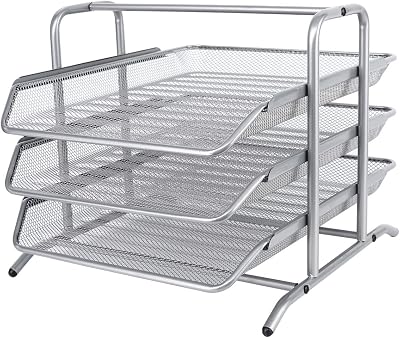 EasyPAG 3 Tier A4 Mesh In Tray Desk Tidy File Holder Silver