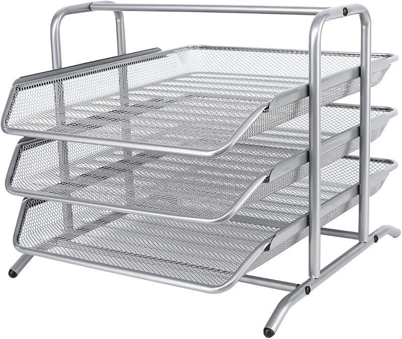EasyPAG 3 Tier A4 Mesh In Tray Desk Tidy File Holder Silver