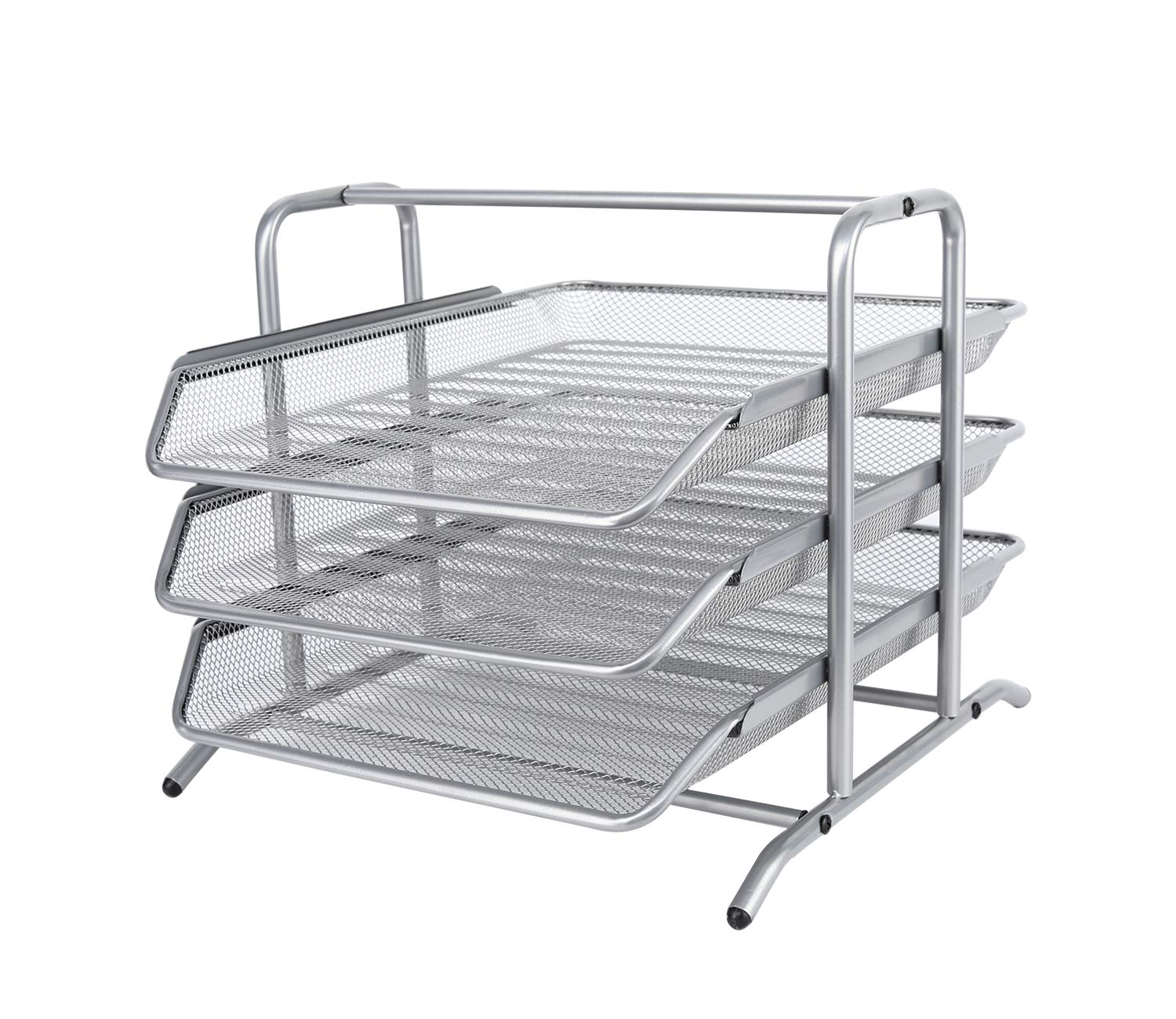 EasyPAG 3 Tier A4 Mesh in Tray Office Desk Tidy File Holder Document Storage Letter Paper Organiser,Silver