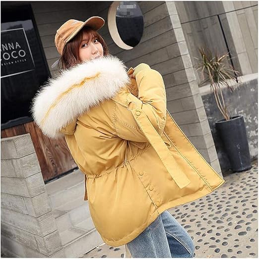 womens mustard coats with big fur hoods