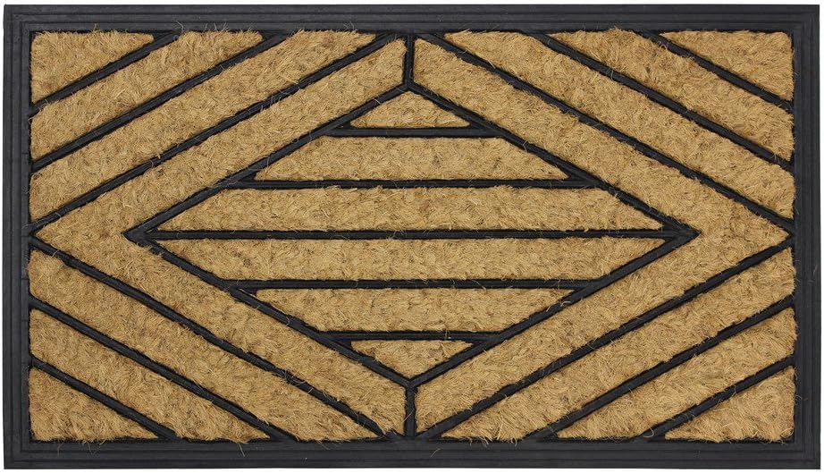 JVL Comfort Coir Rubber Scraper Entrance Door Mat - Square Pattern, 40 x 70cm, Natural/Black, 40 x 70 cm (Rectangular) - Image 3