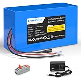 22.2V-24V 10Ah Lithium Battery, 24V Rechargeable Li-ion Battery with 25.2V 2A Charger, Bare Leads Wire, Cable Connector for Kids Ride On Cars, DIY Project, Solar Panels, LED Light Strip, CCTV Camera