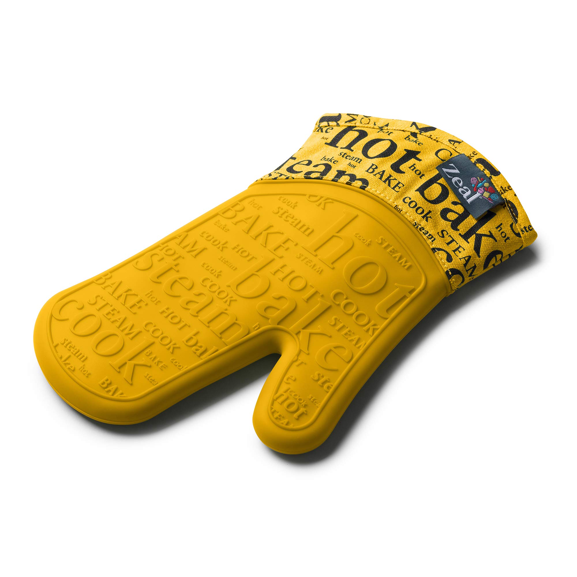 Zeal Silicone Heavy Duty Single Oven Mitt Glove Script-Mustard
