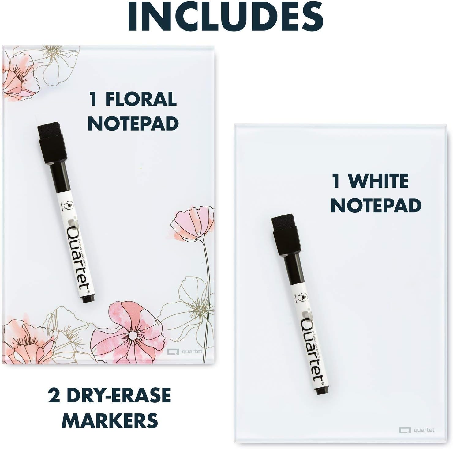 Quartet Glass Desktop Notepad, 9' x 6", Whiteboard, Dry Erase Surface, Floral/White, 2 Pack (GDP96P) : Office Products