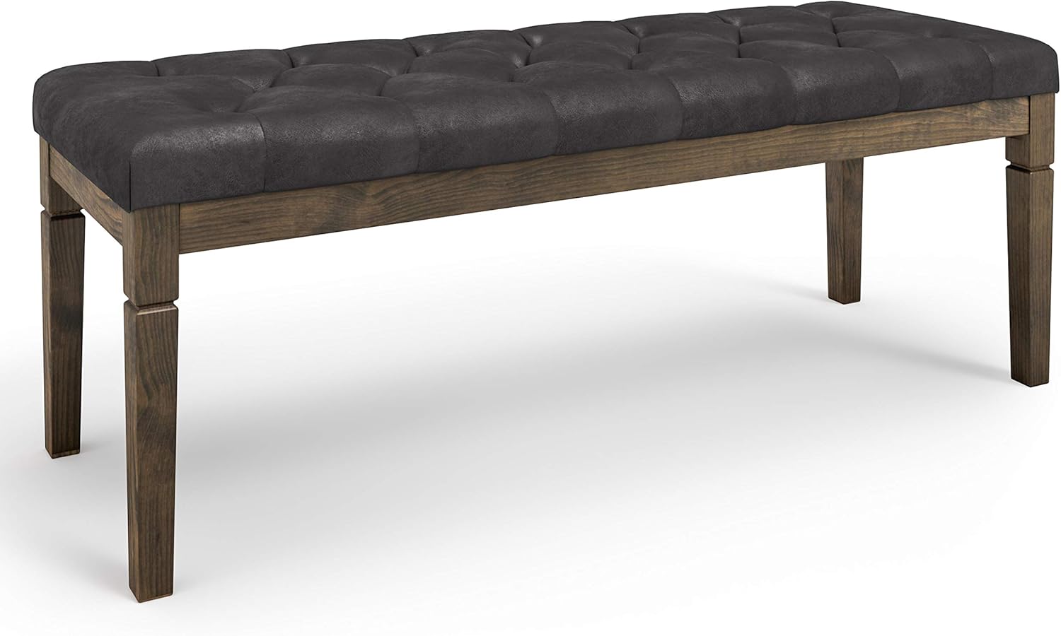Simpli Home Waverly 48 inch Wide Traditional Rectangle Tufted Ottoman Bench in Distressed Black Faux Air Leather