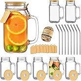 TANGLONG Mason Jar with Lid and Straw 24 oz Mason Jar Cups Set of 8 Glass Cups with Lids and Straws Mason Jars with Handle Drinking Glasses