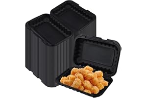 SINJEUN 70 Pack Clamshell Take Out Containers, 9 x 6 x 2.6 Inches Reusable Black To Go Container with Lids, Plastic Clamshell