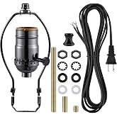 Lamp Making Kit,Make a Lamp or Repair Kit,3-Way Lamp Socket with Matching Cord Lamp Harp Set,Lamp Wiring Kit for Table Floor Lamp,Essential Hardware for DIY Lamp Design or Repair (Black, 1)