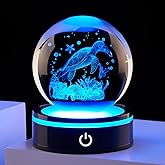 3D Sea Turtle Crystal Ball Figurine with LED Base Laser Ocean Figurines Lover​​ Gifts for Women Men on Christmas Birthday Decorative Ball Sea Turtle Glass Globe Night Light for Room Decorations Crafts