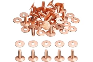 HARFINGTON 20Set Copper Rivets and Burrs Washers 12x4x10mm Dimpled Finish Copper Solid Leather Rivet Fastener Studs Posts for