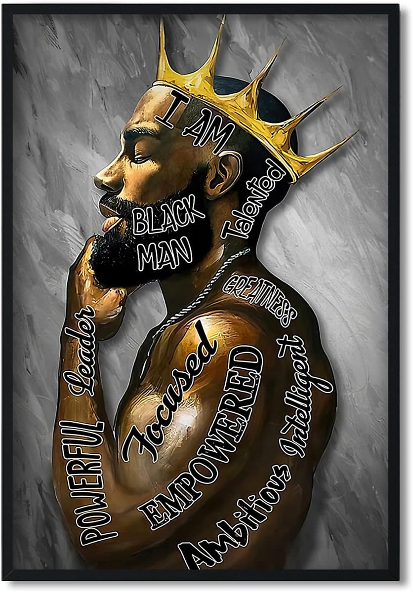 Black King Wall Art, Male African American Canvas Wall Art Black Wall Art African American Men I Am Black Man Poster Afro Black Man Wall Art Pictures for Living Room Bedroom Decor 16x24 Inch Unframed