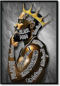 Black King Wall Art, Male African American Canvas Wall Art Black Wall Art African American Men I Am Black Man Poster Afro Black Man Wall Art Pictures for Living Room Bedroom Decor 16x24 Inch Unframed
