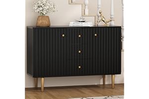 ARTPOWER Black Sideboard Buffet Cabinet with Drawers, 48" Fluted Accent Cabinet, Modern Credenza Storage Cabinet Console Table with Drawers for Entryway, Living Room, Dining Room