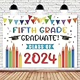 Backdrop 5th Grade Graduation Photo Backdrop, 45.3’’ x 70.8’’ Fifth Grade Graduate Class of 2024 Photo Booth Props Background, Kids Classroom Banner 5th Grade Graduation Party Decorations 2024