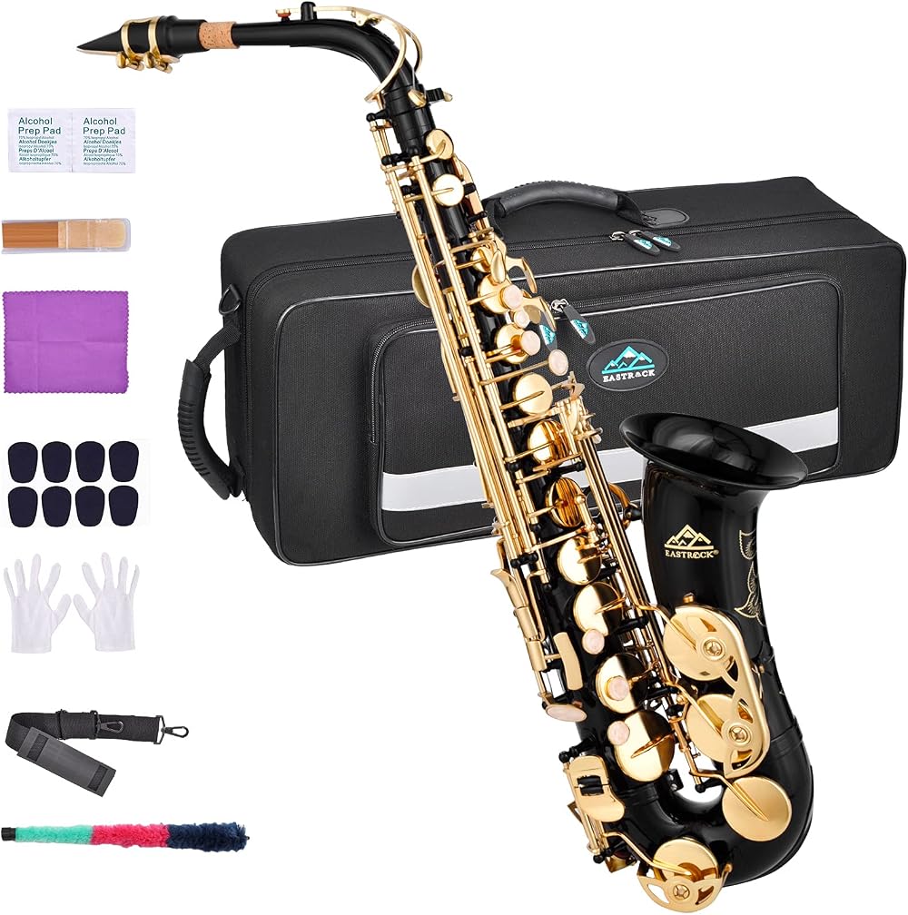 EASTROCK Alto Saxophone Beginner E Flat Black Lacquer with Case Reeds Gloves