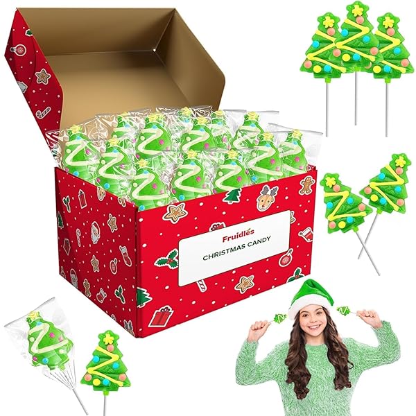 FRUIDLES CHRISTMAS TREE LOLLIPOP, CANDY CANES SUCKERS, MIXED FRUIT FLAVOR, INDIVIDUALLY WRAPPED LOLLIPOPS (24-PACK)