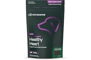 VetriScience Extra Strength Healthy Heart Chews, Vetri Cardio Supplement for Dogs, Heart Support Supplement with Taurine, Carnitine, CoQ10, Hawthorn and Berberine, Chicken, 60 Count