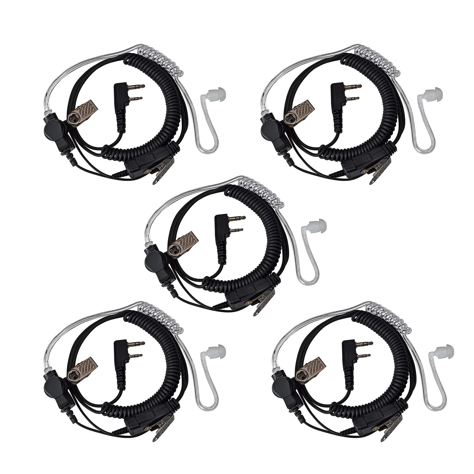 UAYESOK Two Way Radio Headset Surveillance Covert Security Earpiece 2 Pin with Mic PTT Compatible with Baofeng UV-5R 888S Kenwood TK-3401 TK-3501 Retevis Walkie Talkie with Air Acoustic Tube (5 PCS)