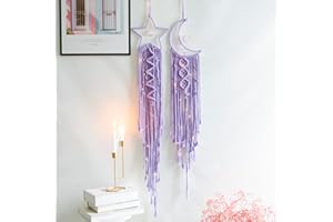 Styleonme Star Moon Macrame Wall Pediments, Star Moon Dream Catcher, Boho Decor, Teen Girls Room Decor, Textile Wall Decor, Gifts for Mom, Gifts for Women, Gifts for Girls