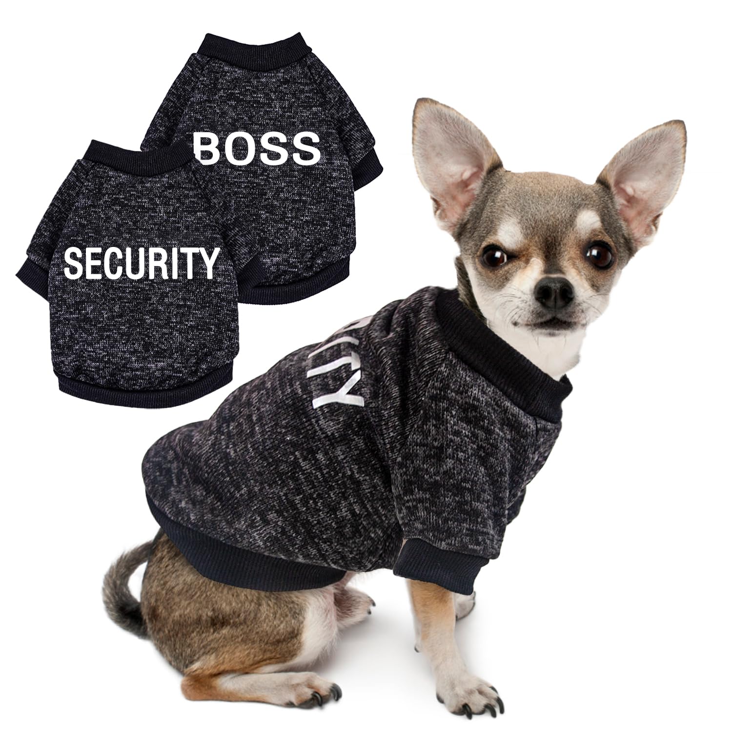 Photo 1 of 2 Pack Dog Sweaters for Small Dog Black Fleece Dog Sweater Chihuahua Clothes Security Pattern Small Dog Sweatshirt Puppy Clothes Fall Winter Pet Clothing Small.