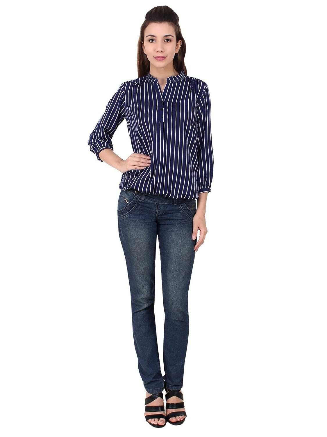 mallory winston navy stripe balloon top.
