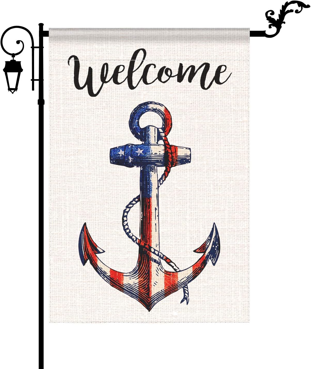 YIWANDA Welcome American Nautical Anchor Garden Flag Vertical Double Sided Stars and Patriotic Strip, 4th of July Memorial Day Independence Day Garden Flag Decoration Yard Outdoor Decor 12.5 x 18 Inch