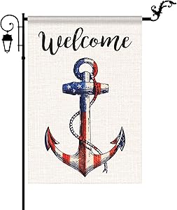 YIWANDA Welcome American Nautical Anchor Garden Flag Vertical Double Sided Stars and Patriotic Strip, 4th of July Memorial Day Independence Day Garden Flag Decoration Yard Outdoor Decor 12.5 x 18 Inch