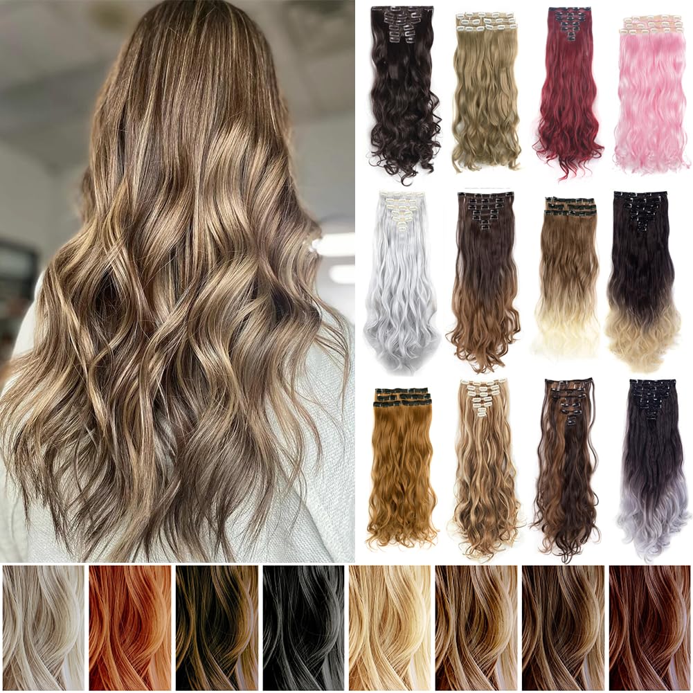 7 Pcs 16 Clips Thick Double Weft Clip in Hair Extensions Long Curly Hairpiece Synthetic Hair