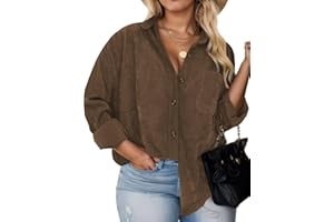 DOLNINE Plus Size Shackets for Women Fashion Outfits Corduroy Shirts with Pockets Casual Long Sleeve Button Down Blouse Tops
