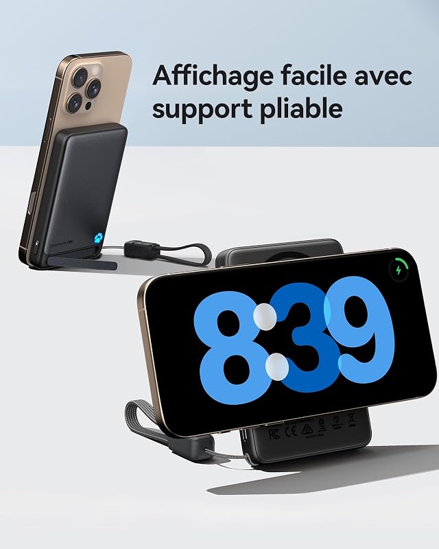 pour MagSafe Qi2 15W Batterie Externe, Ultra-Fine 10000mAh Power Bank