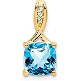 14k Yellow Gold Pendant for Women with Cushion Cut Blue Topaz and Diamond Bail, Elegant Gemstone Necklace, December Birthstone Jewelry, Fine Modern Design, Fashion Topaz Pendant Necklace 18 mm x 8 mm