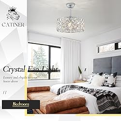 CATINER Chrome Crystal Caged Ceiling Fans with