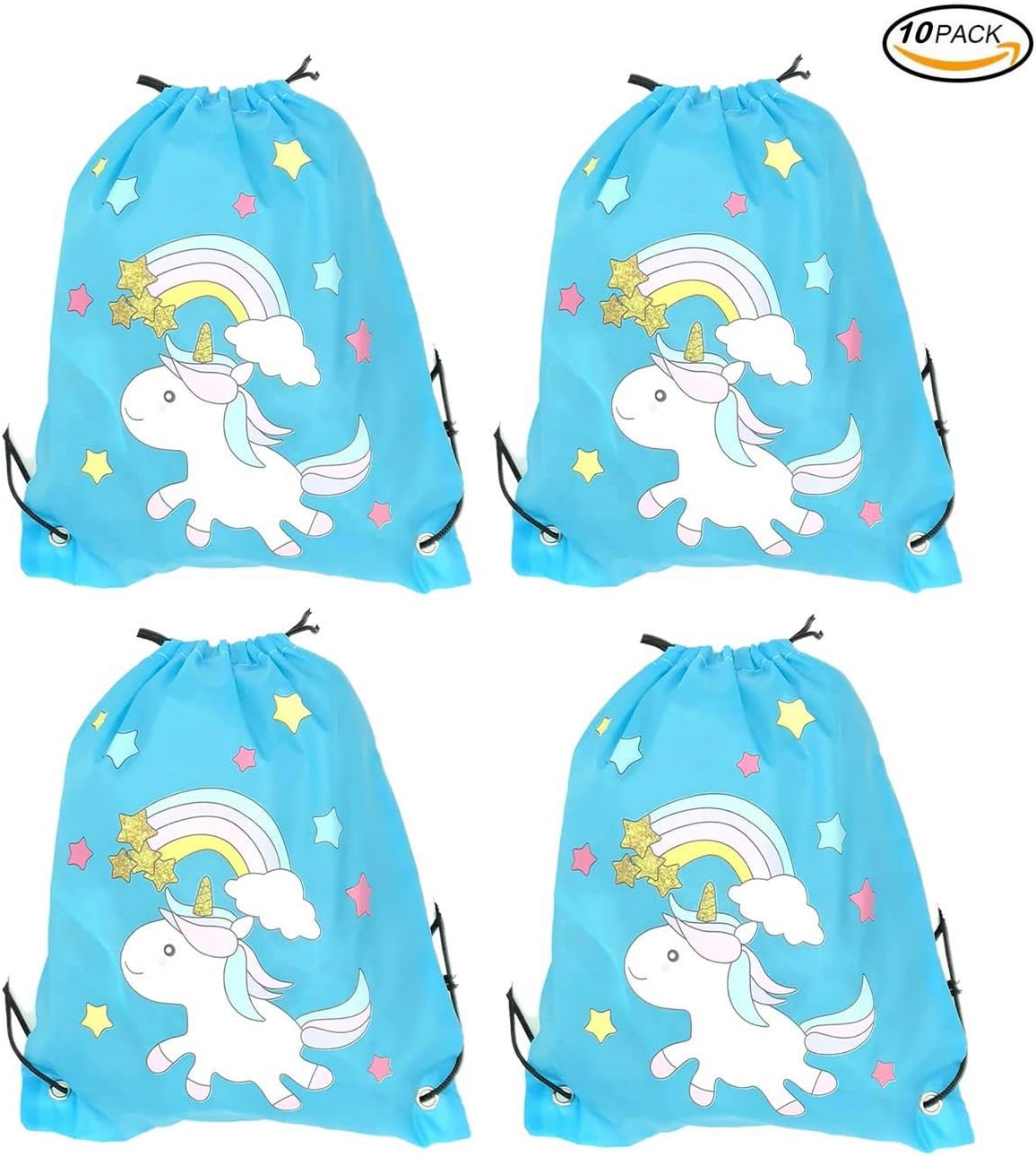 Alemon Unicorn Party Bags Supplies Kids, Rainbow Unicorn Drawstring Backpack Bulk Set of 10