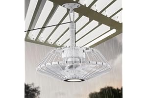 She's home 15" White Outdoor Ceiling Fans with Lights and Remote, Dimmable Portable Hanging Fan with Plug In and Waterproof for Patios, Garage, Outdoor, Hanging with Hook