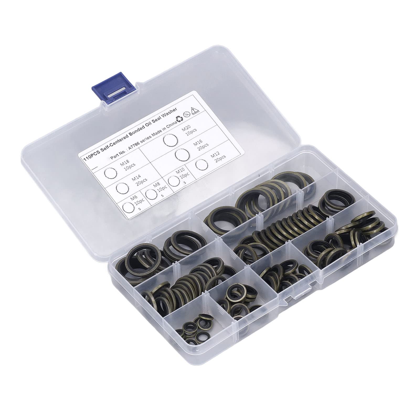 SEAFRONT 110 Pcs Oil Seal Washer Kit - M6 to M20, Metal & Rubber, Sealing, Round, High Temp & Chemical Resistant