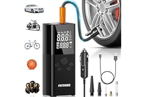 FATSINDE Tire Inflator Portable Air Compressor, 150PSI Portable Air Pump for Car, Electric Tire Inflation Cordless with Digital Pressure Gauge LED Light for Bike, Motorcycle, Ball