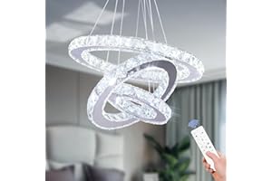 Cainjiazh Chandelier LED Crystal Chandelier Lighting Dimmable LED Chandeliers Modern Ceiling Light Fixture 3 Rings Adjustable