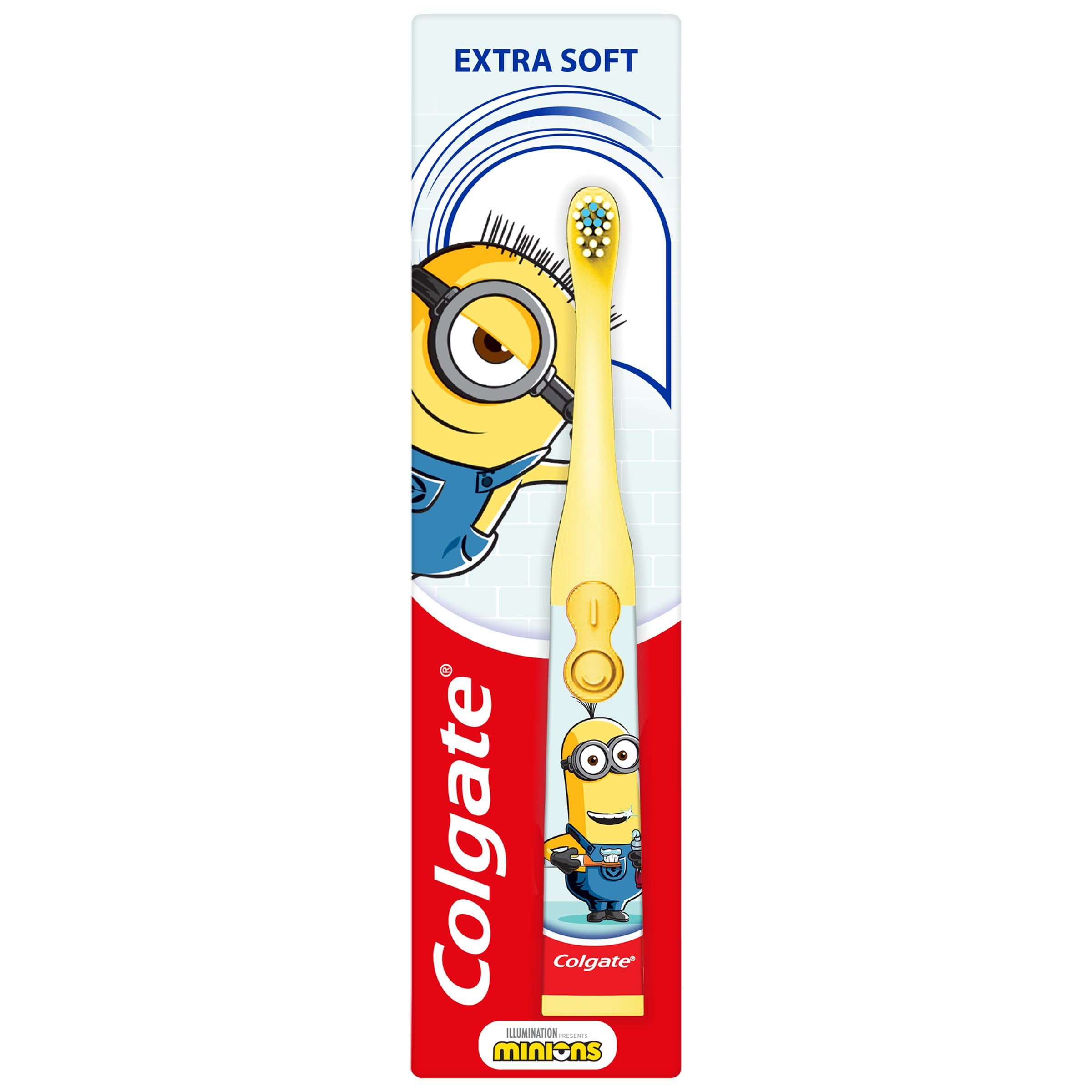 Colgate Minions Kids Toothbrush, Battery-Powered Toothbrush for Kids with Extra Soft Bristles, Yellow Toothbrush for Ages 3 and Up, Includes 1 AA Battery, 1 Pack