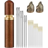 Embroidery Needles, 6 Pcs Large Eye Sewing Needles and 12 Pcs Self Threading Embroidery Needles with Wooden Needles Case, Sti