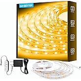 DAYBETTER Warm White LED Strip Light,16.4 ft Dimmable Bright Rope Light,3000K 12V LED Light Strip,Super Bright LED Tape Lights for Bedroom,Kitchen,Mirror,Home Decoration